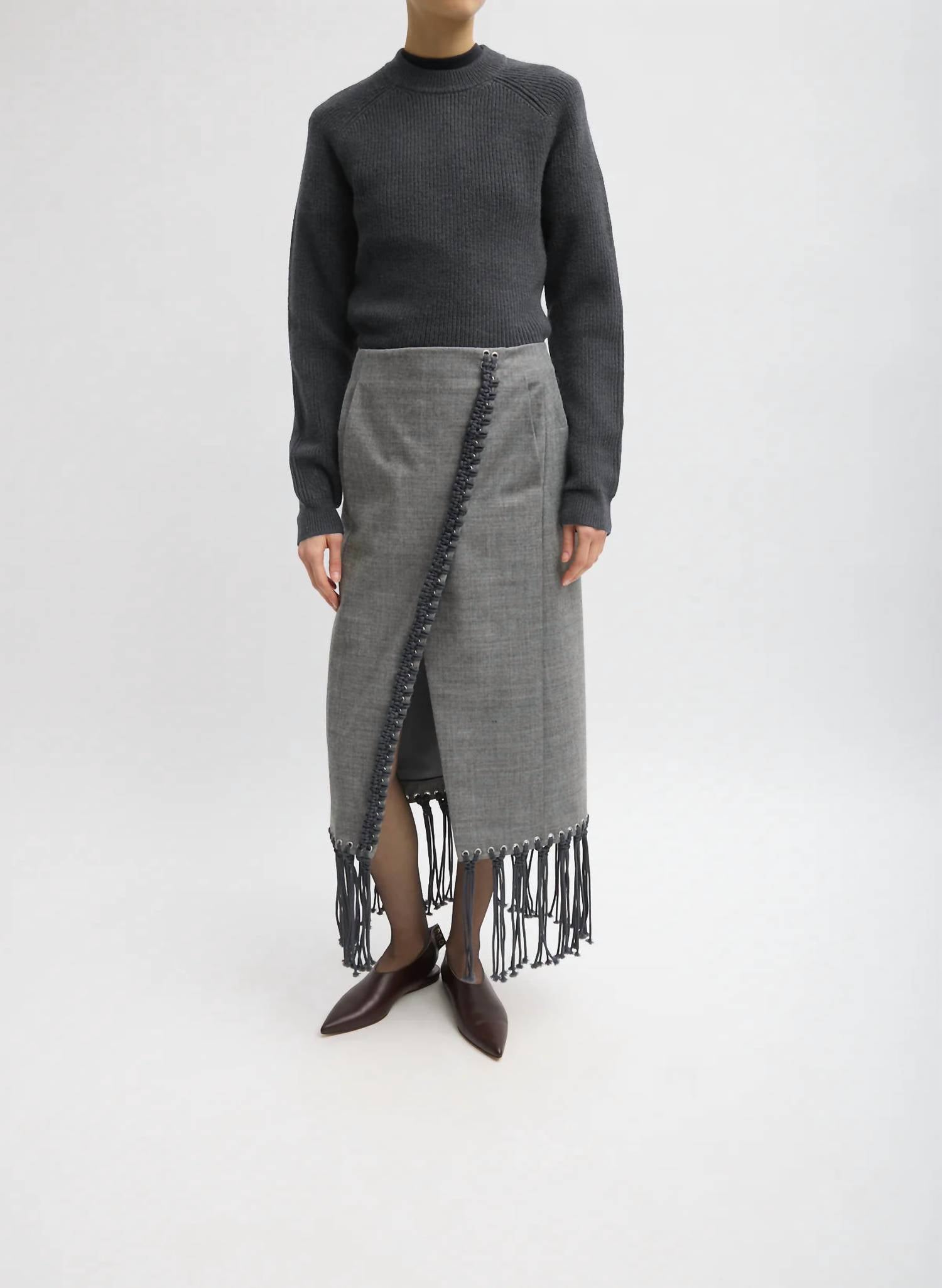 Tibi Techy Bonded Wool Crochet Trim Skirt in grey 1 - women's skirt