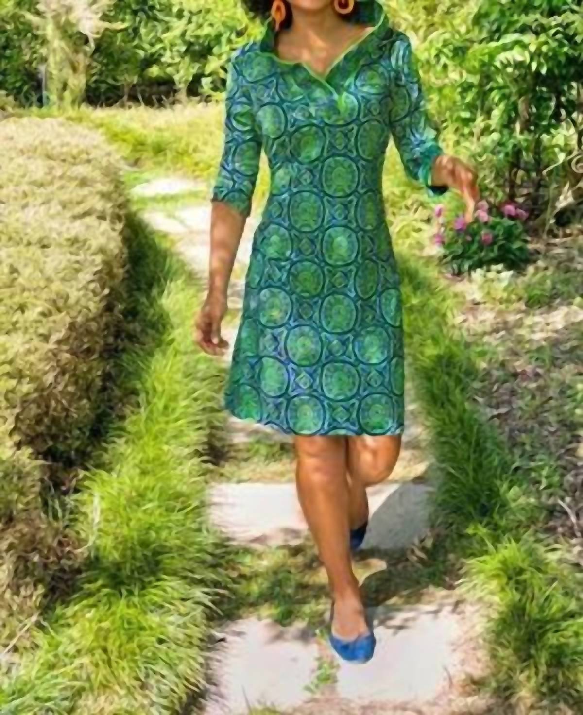 GRETCHEN SCOTT Ruffneck 3/4 sleeve Dress in royal blue kelly green - women's dress - view 6