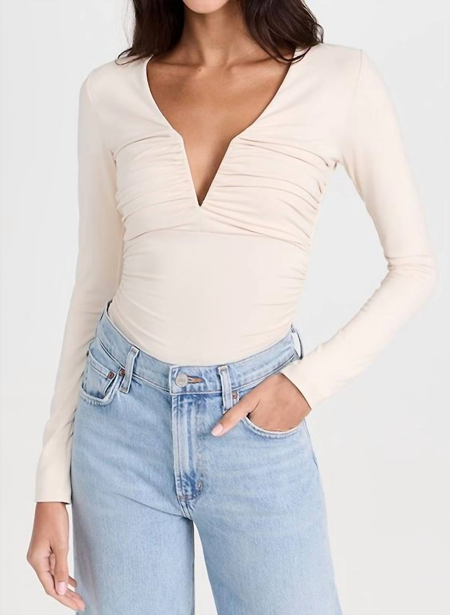 Susana Monaco - V-neck Gathered Long Sleeve Top