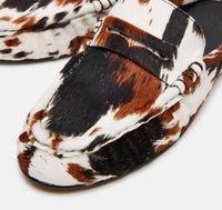 STEVE MADDEN Women's Rafe Cow Print Slip-on Flat in brown multi - women's flats - detail view