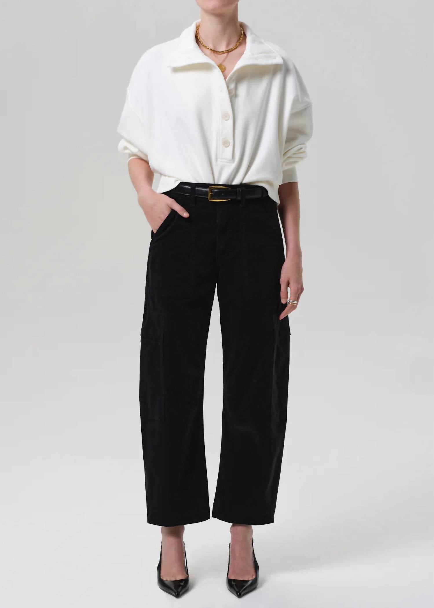 Citizens of Humanity Marcelle Cargo Corduroy Pants in charcoal 1 - women's pants - detail view