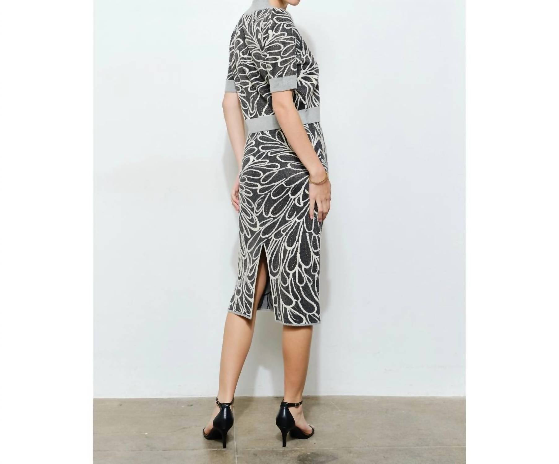 Ina Fashion - Glitter Detail Abstract Jacquard Knit Top