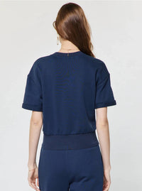 Current Air - Embroidered Cropped Short Sleeve Sweatshirt