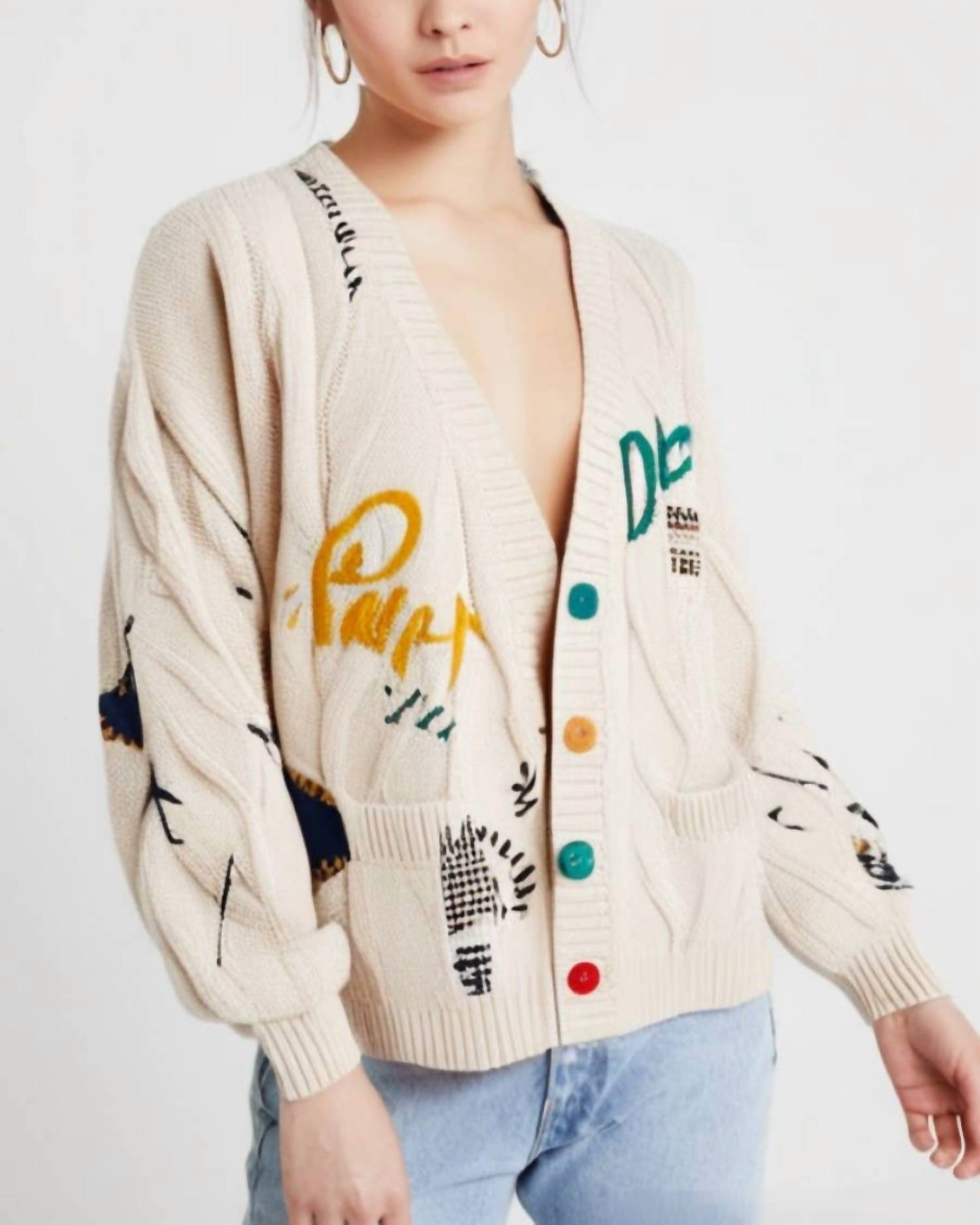 Rosa Clothing Slouchy Embroidered Cardigan in apricot - women's cardigan