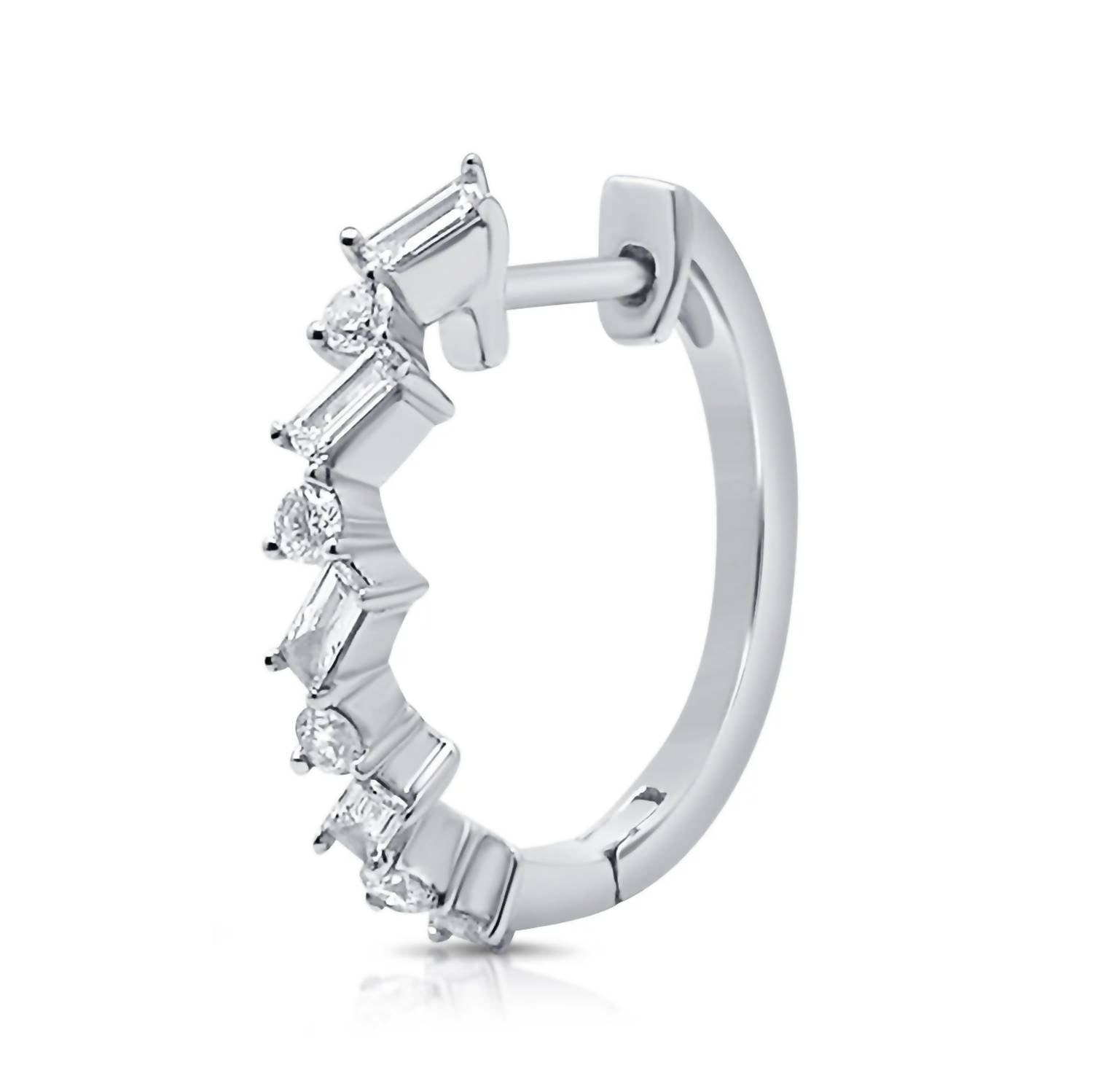 Diana M Jewels - 10 Baggett And Round Diamonds Huggie Earrings