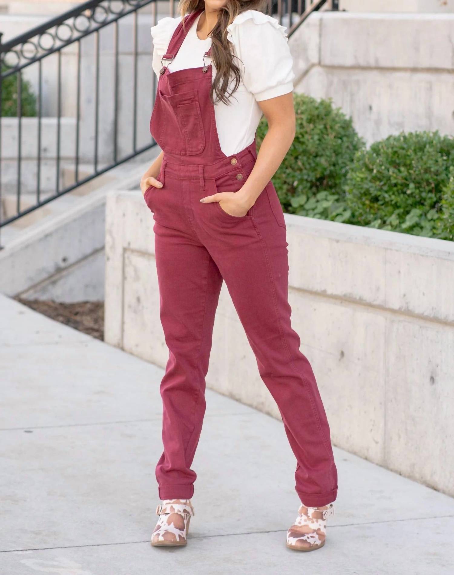 Judy Blue - High Waist Garment Dyed Boyfriend Double Cuff Overalls