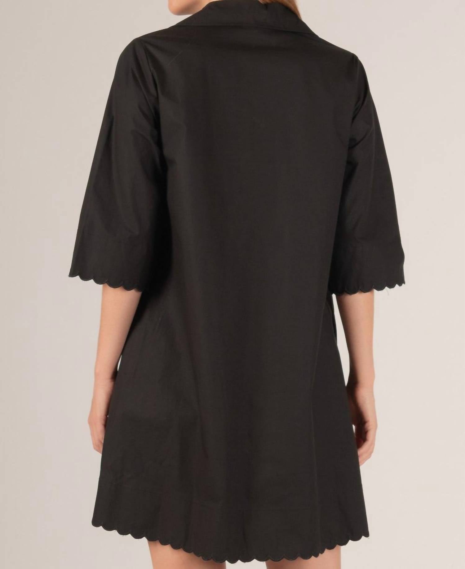 Before You Collection Tamara Poplin Scalloped Hem Shirt Mini Dress in black - women's dress - alternate view