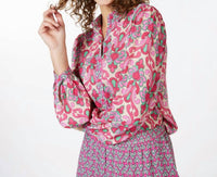 ESQUALO Macy Multi Abstract Floral Print Blouse in pink jade green - women's blouse - alternate view