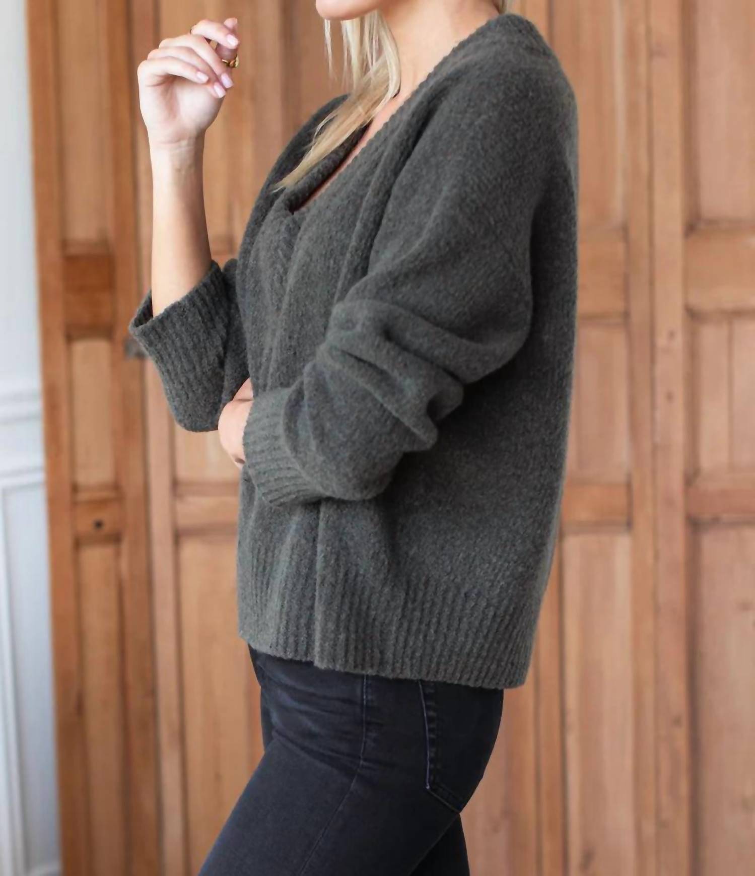 Emerson Fry - Boxy Boucle V-neck Sweater