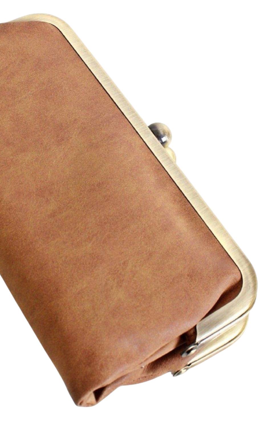 MiMi Wholesale Women's Karen Kiss Lock Clutch Bag in tan - women's bag - detail view