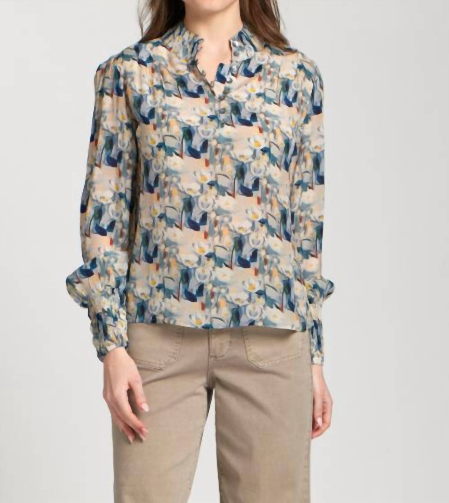 Apny - Puff Shoulder Button Front Top