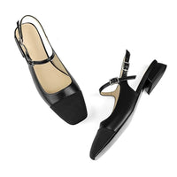 C.Paravano Women's Slingback Square Toe Flats in black - women's flats - detail view