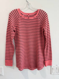 Nic + Zoe Women's Long Sleeve Striped Waffle Tee in pink navy - women's sweater - detail view