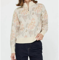 Current Air - Jacquard Floral Half-Zip Sweater