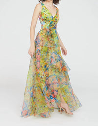 Theia - Mindy Organza V-neck Gown