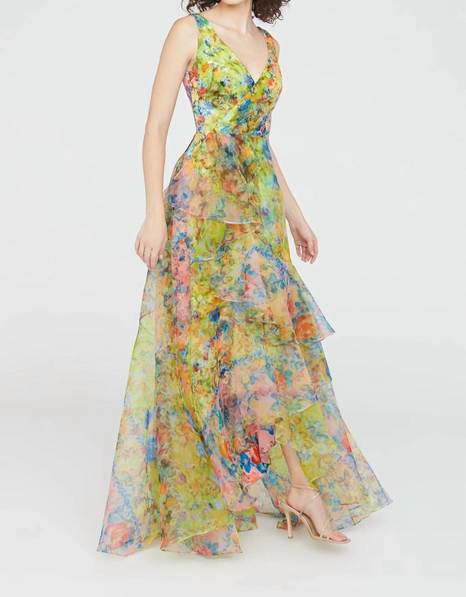 Theia - Mindy Organza V-neck Gown