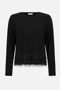 Joseph Ribkoff Silky Knit Top with Novelty Fringe Hem in black - women's long sleeve top - view 5