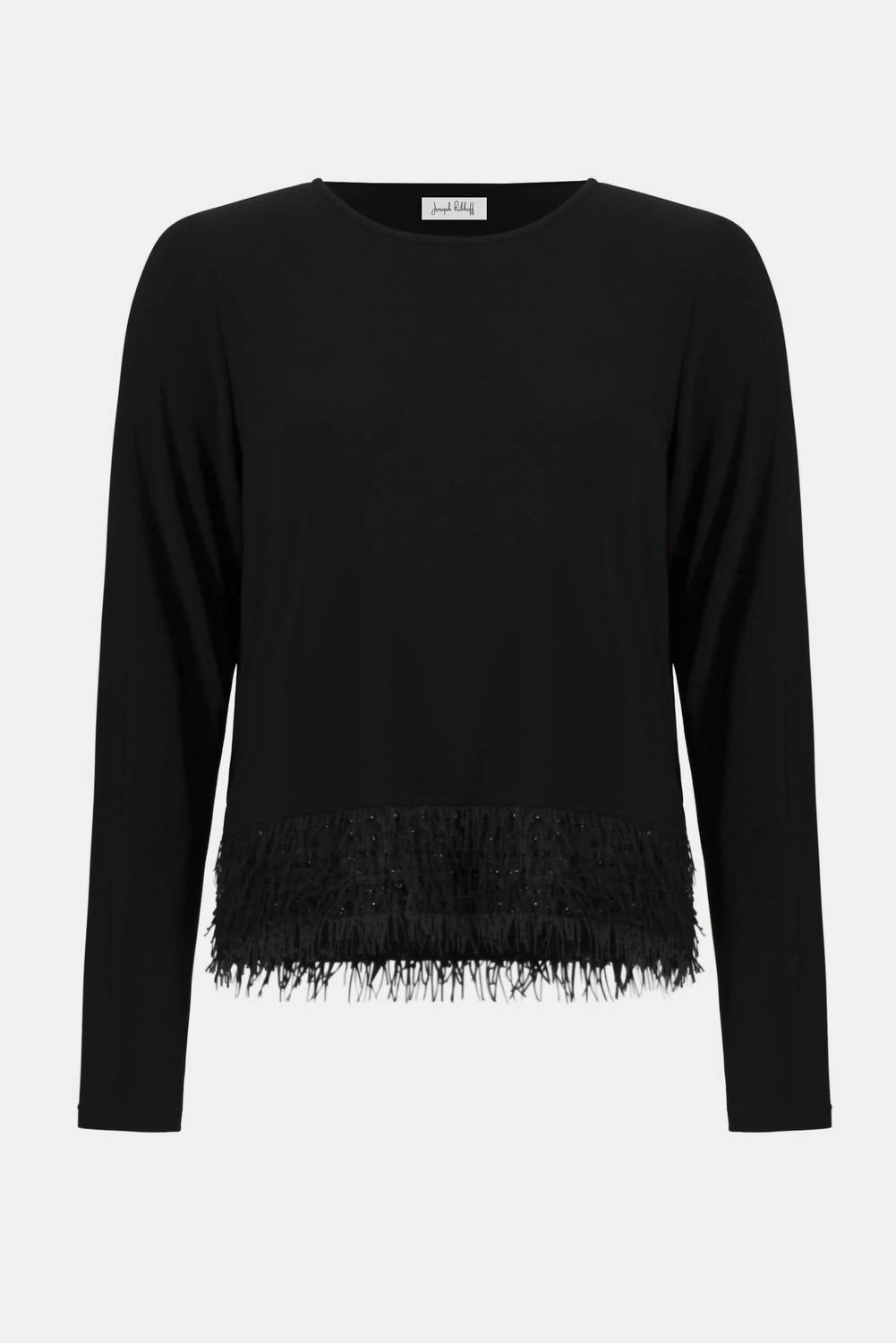 Joseph Ribkoff Silky Knit Top with Novelty Fringe Hem in black - women's long sleeve top - view 5