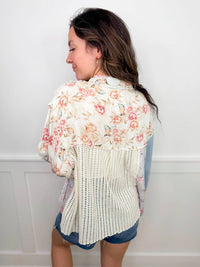 Pol - All The Beauty Cotton Long Sleeve Button Up Top