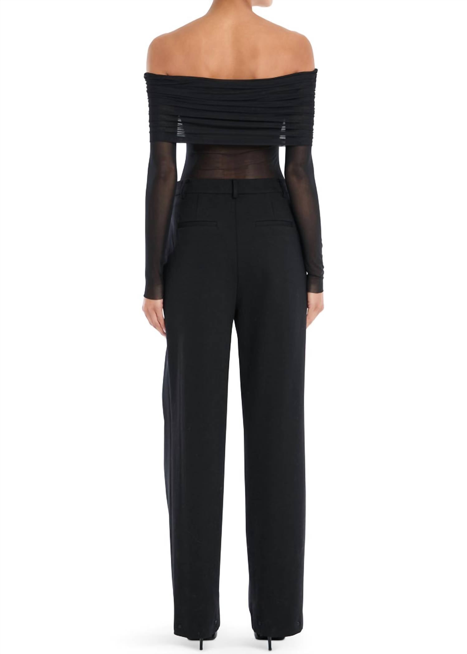 SER.O.YA Rosa Off-the-shoulder Sheer Top in black - women's blouse - detail view