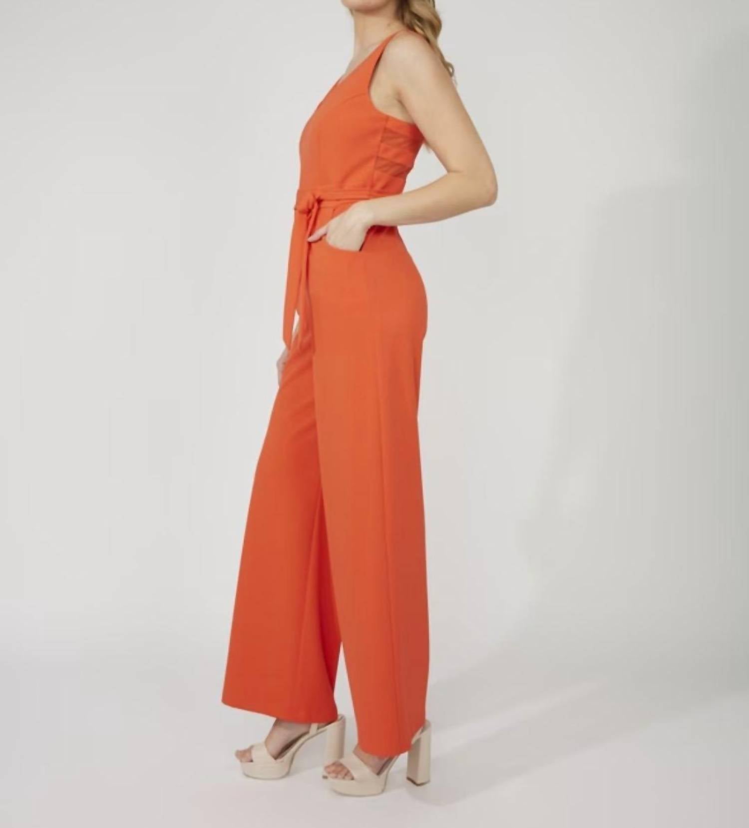 Frank Lyman - Belted Sleeveless Jumpsuit