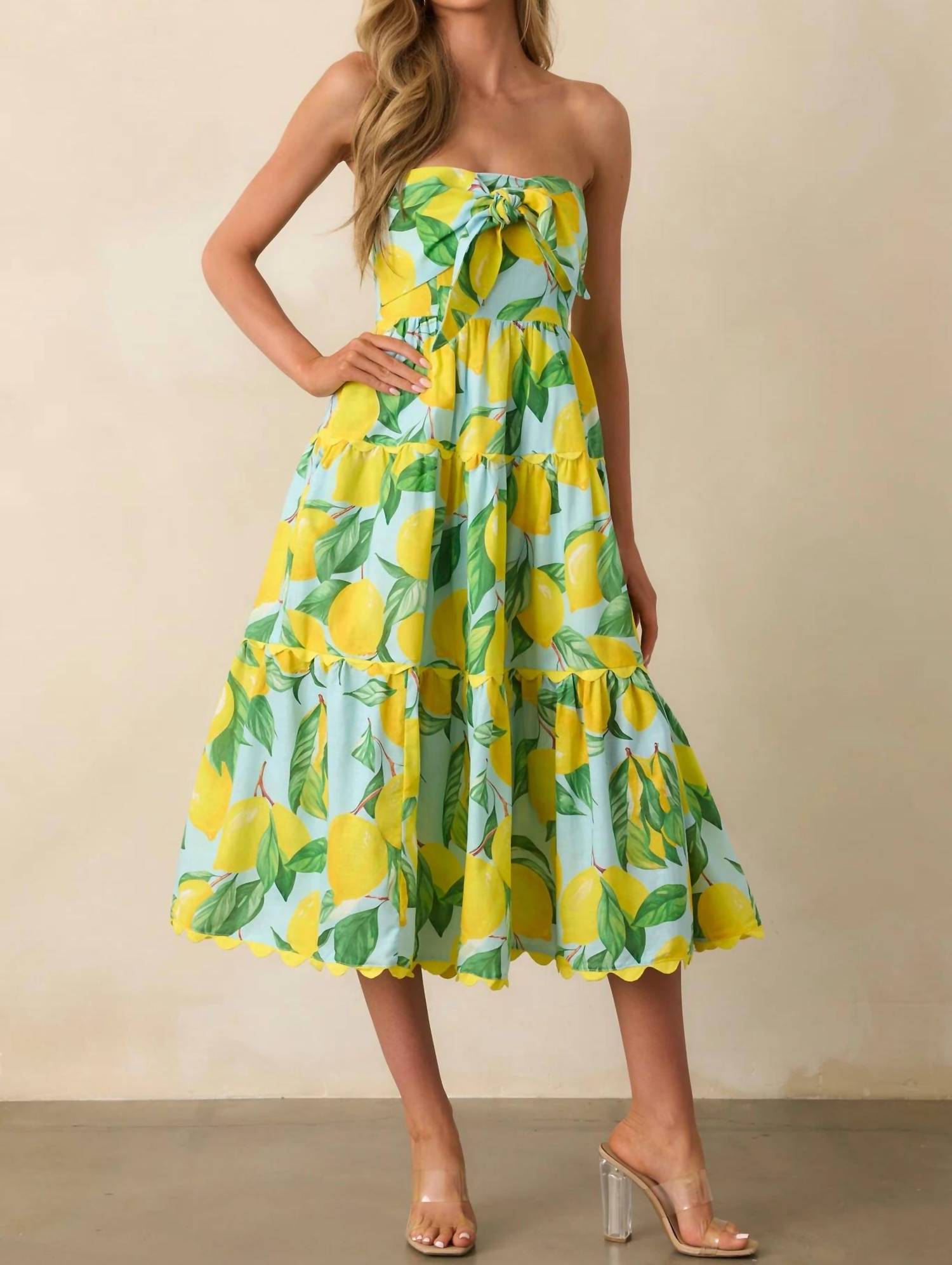 Prosperina Elena Strapless Midi Dress in blue lemon - women's dress