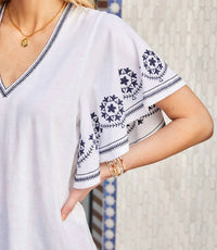 Karen Kane - Embroidered Flutter Sleeve Top