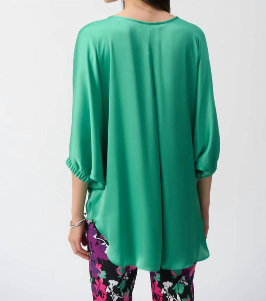 Joseph Ribkoff - V-neck 3/4 Dolman Sleeves Hi-low Flowy Top