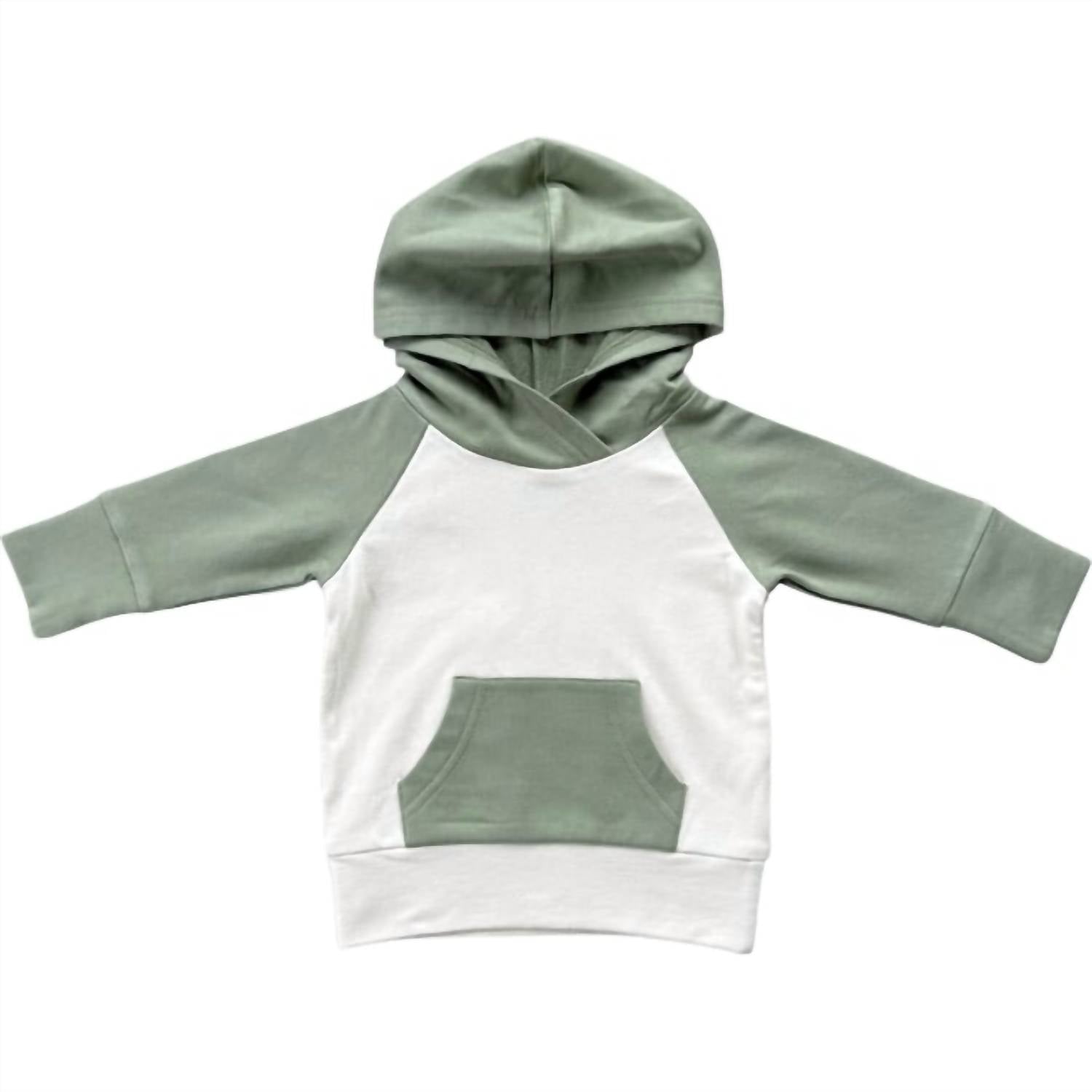babysprouts Kid's Raglan Long Sleeve Hoodie in olive - kids' shirt