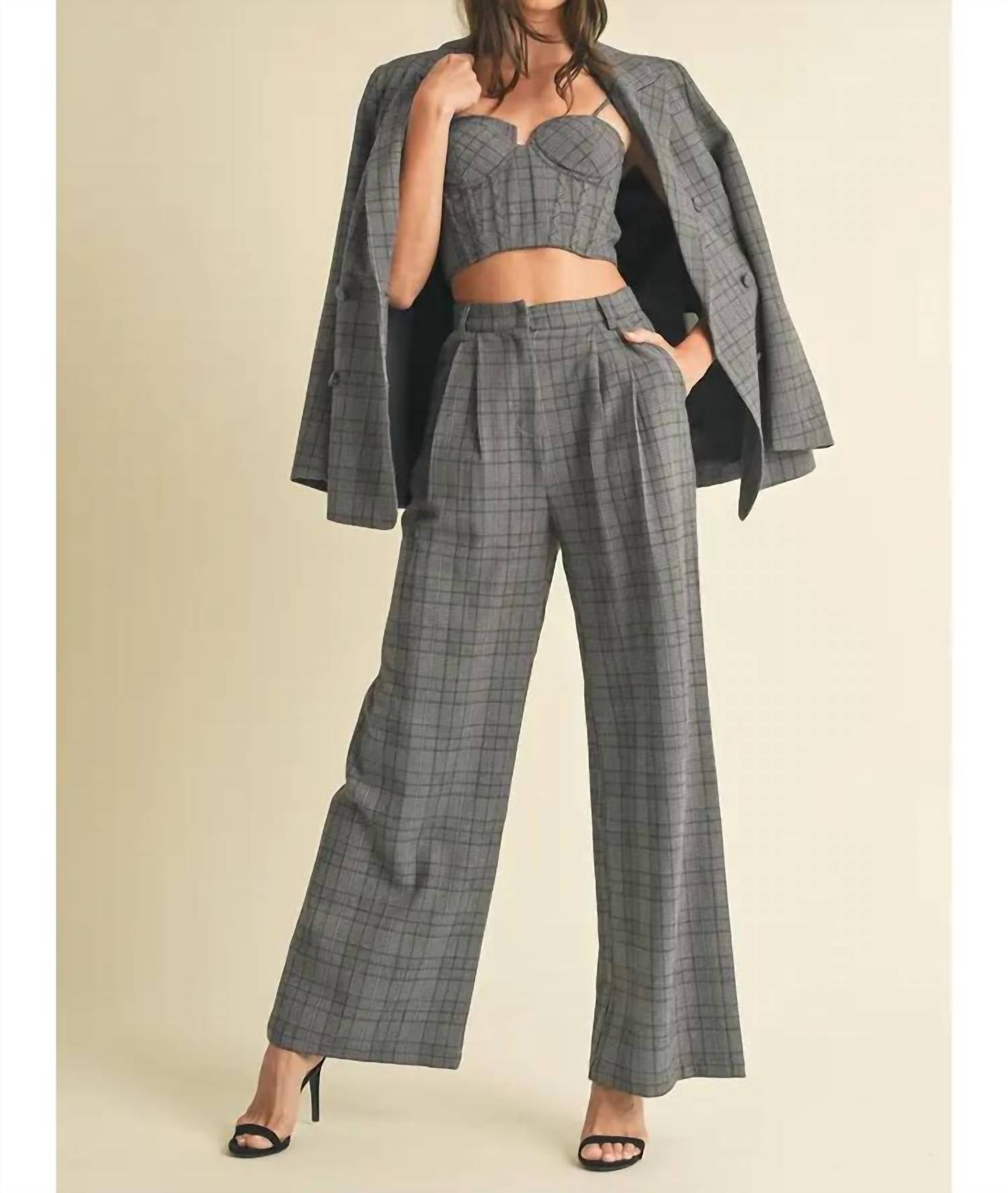 Endless Blu. - Plaid Pattern Double Breasted Blazer