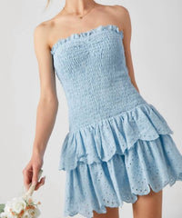Baby Pink - Chloe Strapless Dress - blue - clothing - cotton