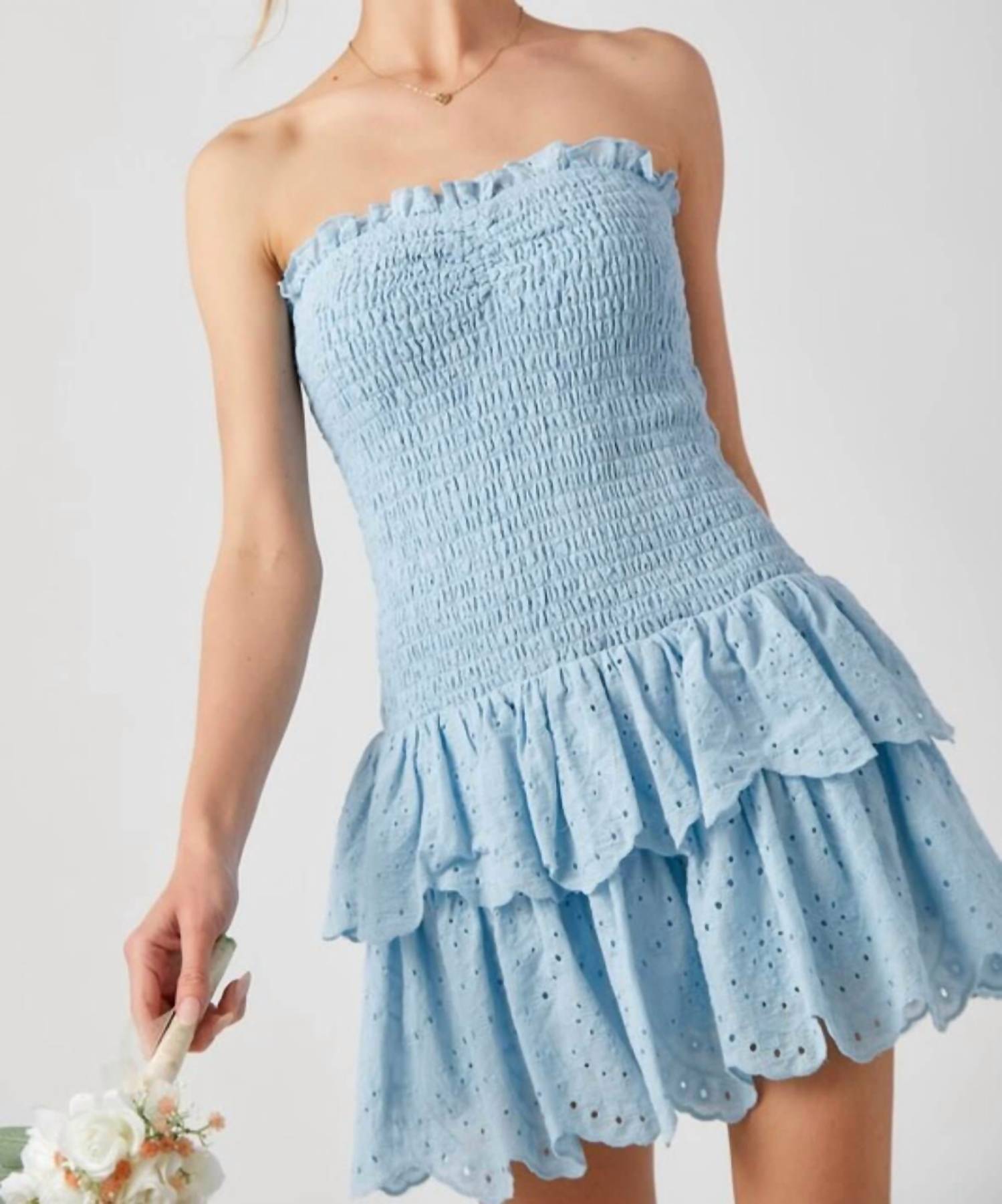 Baby Pink - Chloe Strapless Dress - blue - clothing - cotton