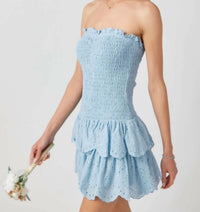 Baby Pink - Chloe Strapless Dress - blue - clothing - cotton