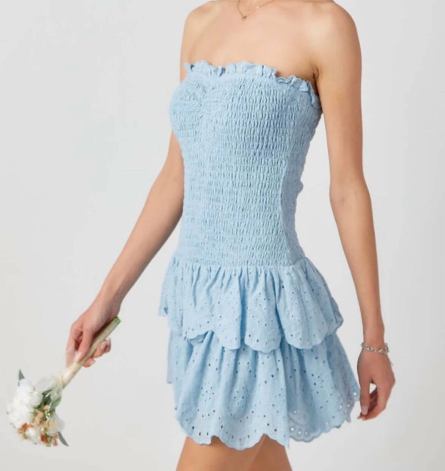 Baby Pink - Chloe Strapless Dress - blue - clothing - cotton