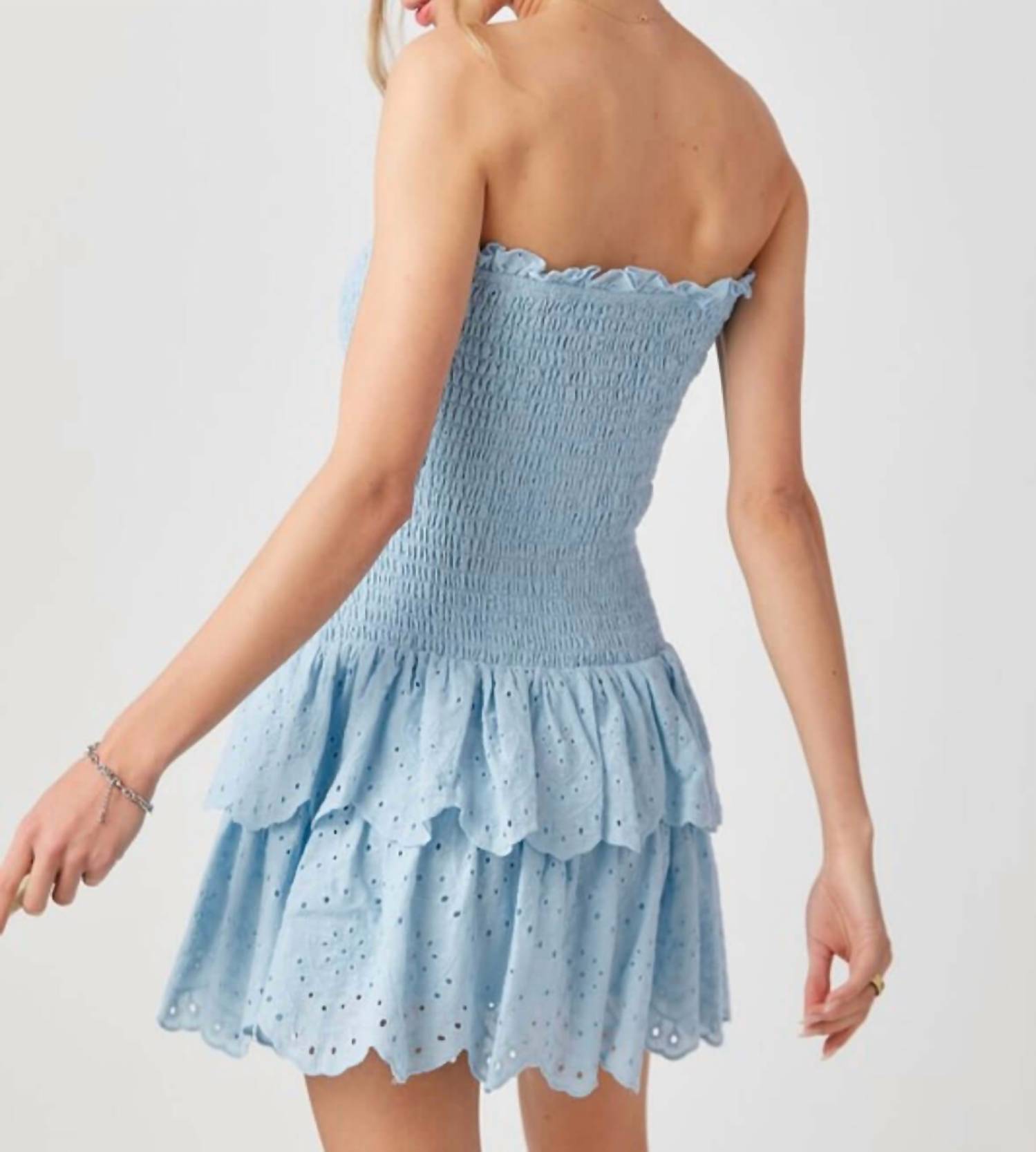 Baby Pink - Chloe Strapless Dress - blue - clothing - cotton