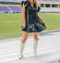 Buddylove - Ronnie Ruffle Sleeve Leather Dress