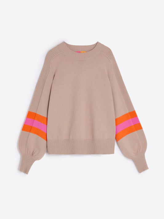 Vilagallo - Women's Balloon Sleeve Stripe Sweater