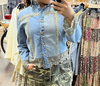 Young Threads - Patchwork Denim Jacket With Crochet Trim