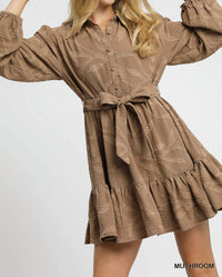 Umgee - Jacquard Tie Waist Shirt Dress
