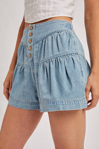 Bluivy - Fluer Pleated Denim Shorts With Pockets