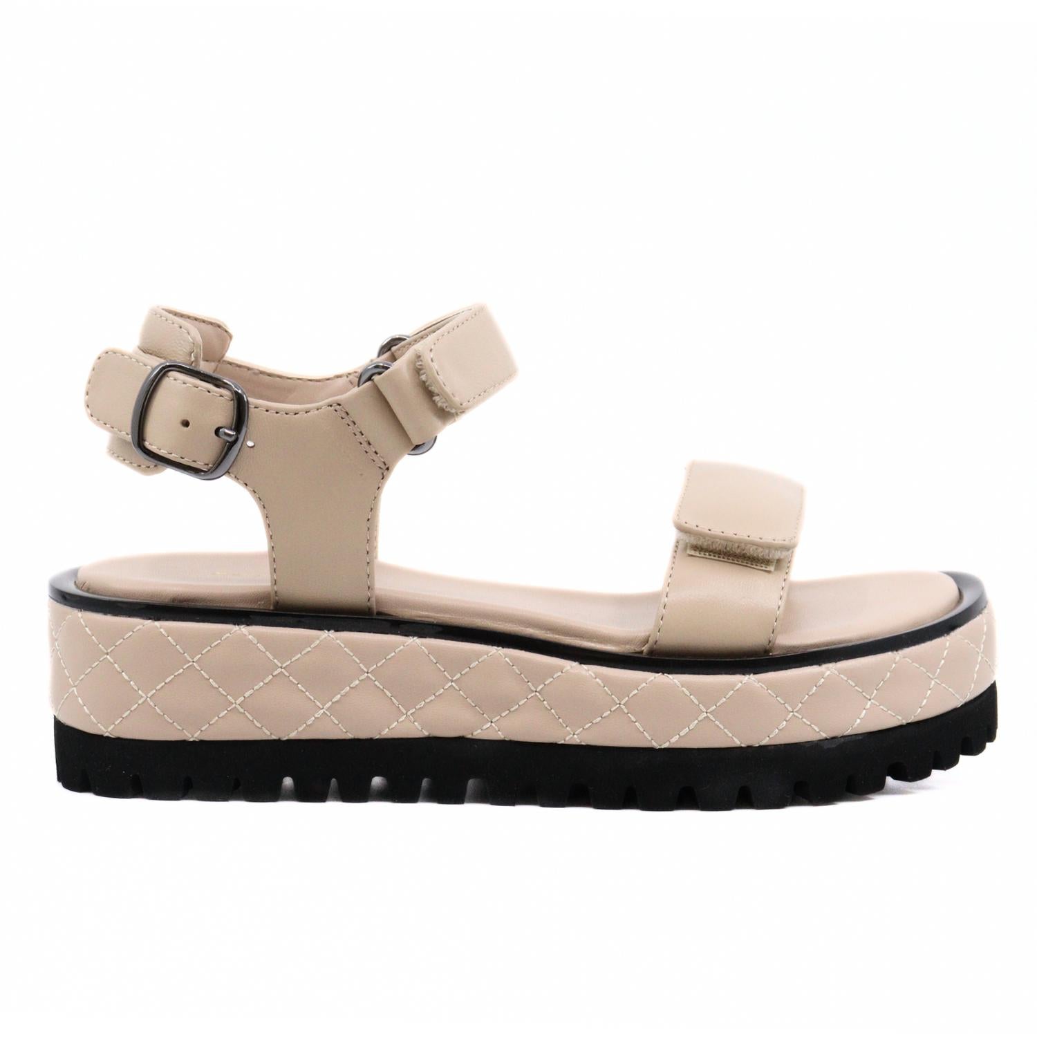 ALL BLACK Women's Quilted Vel Sandals in beige - women's sandal - alternate view