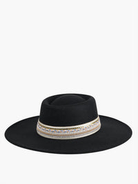 Jen & Co. Women's Blaze Multi Trim Fedora Hat in black - women's hat