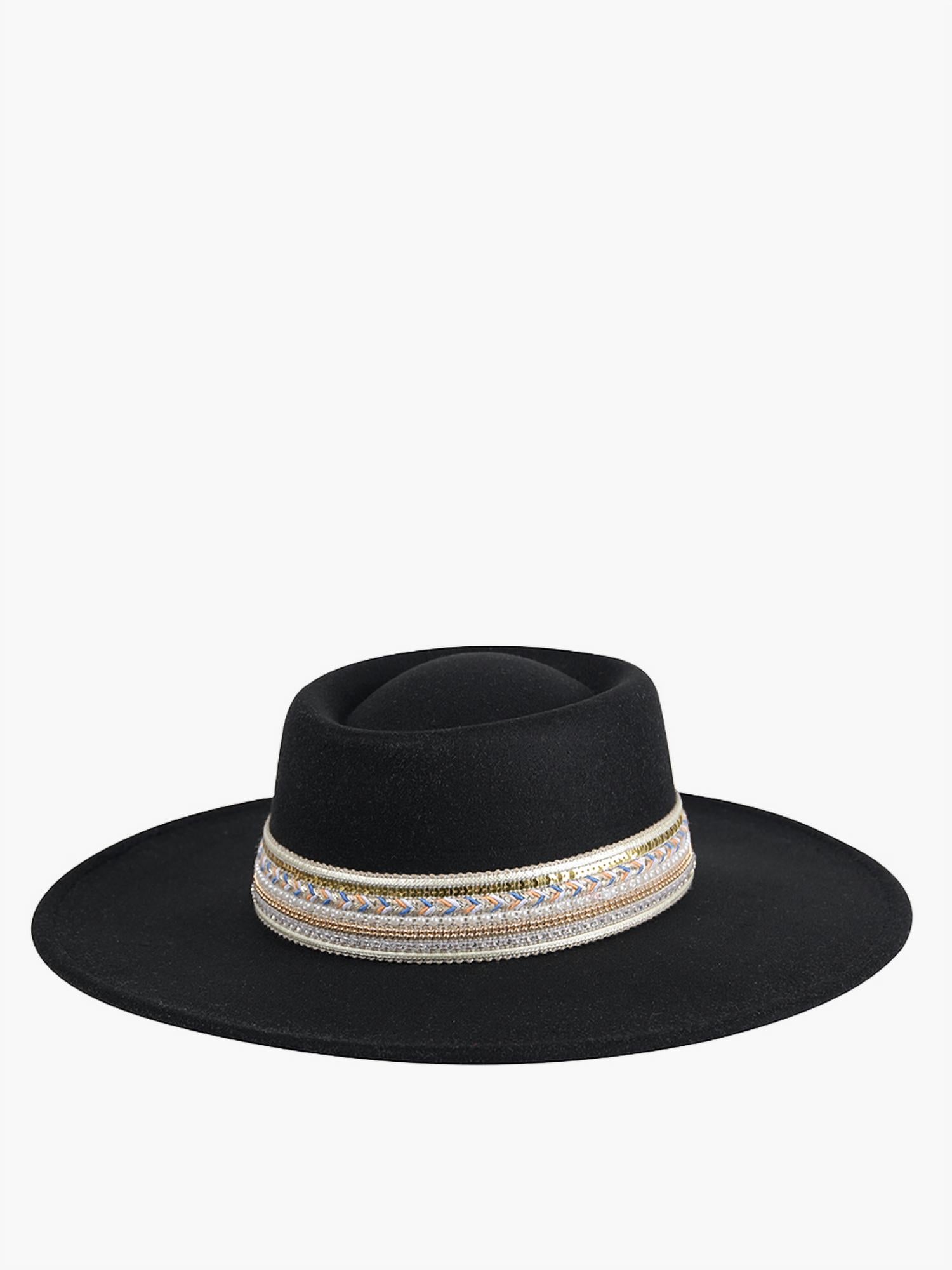 Jen & Co. Women's Blaze Multi Trim Fedora Hat in black - women's hat