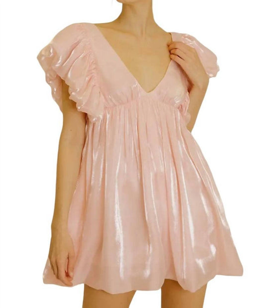 Storia - Monochromatic Pastel and Shiny Baby Doll Mini Dress