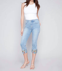 Charlie B - Embroidered Cuff Ankle Pants