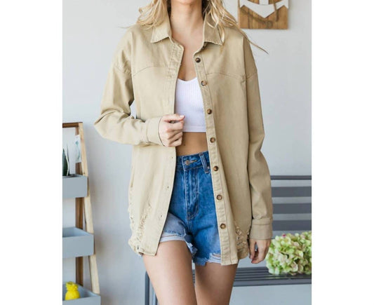 Veveret - Distressed Button Down Shacket