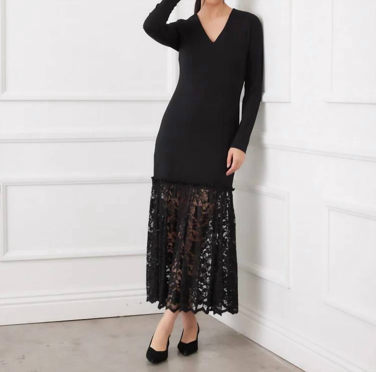Karen Kane - Lylah Contrast Lace V-neck Dress