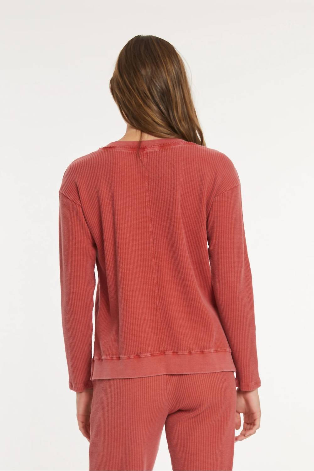 Mododoc - Open V-neck Waffle Top