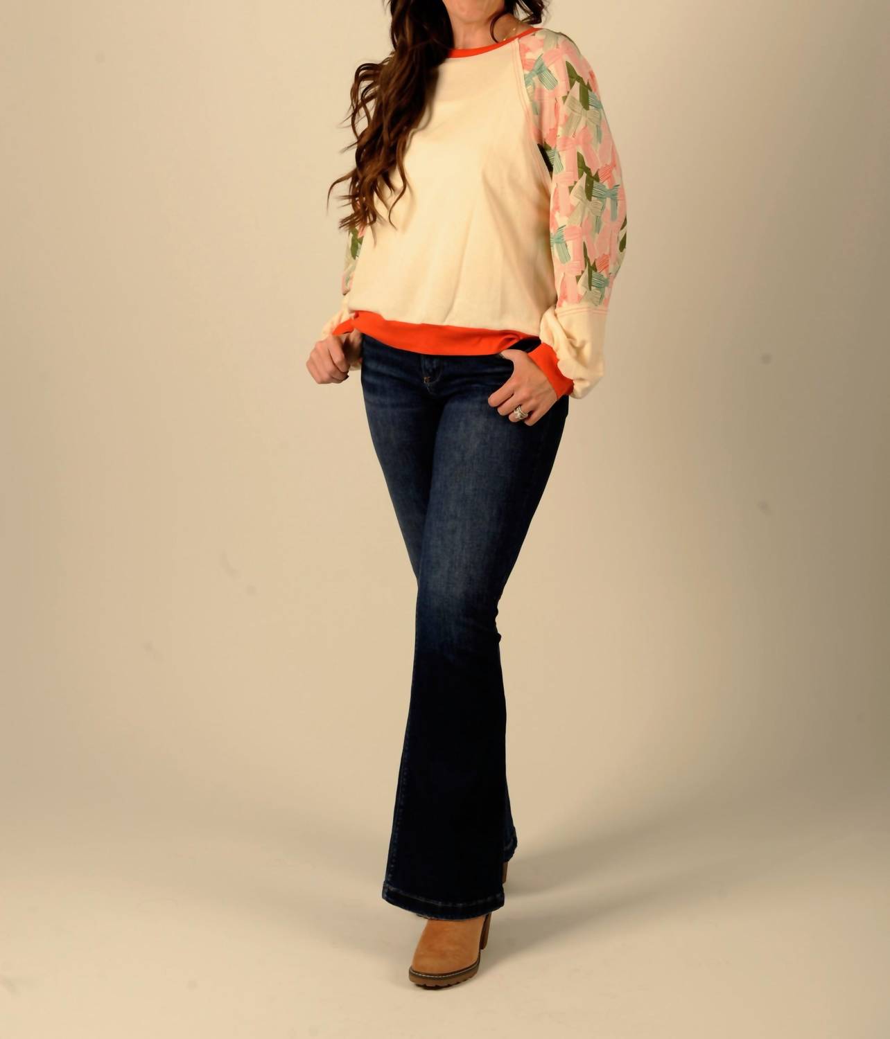 Easel Cuddles and Bows Lightweight Sweatshirt in beige - women's top - detail view
