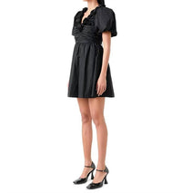 English Factory - Flower Neckline Puff Sleeve Mini Dress